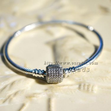 S925 Silver Bracelet Barrel Clasp With Clear CZs standard Bracelet Chain Snake charm Bracelet