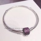 S925 Silver Signature Clasp With Royal Pink CZ Barrel Clasp Standard DIY charm Bracelet