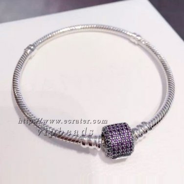 S925 Silver Signature Clasp With Royal- Purple CZ Barrel Clasp Standard DIY charm Bracelet