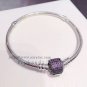 S925 Silver Signature Clasp With Royal- Purple CZ Barrel Clasp Standard DIY charm Bracelet