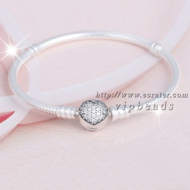 2017 Valentine S925 Silver Bracelet Signature Clasp Sparkling Heart Clear CZ Bracelet