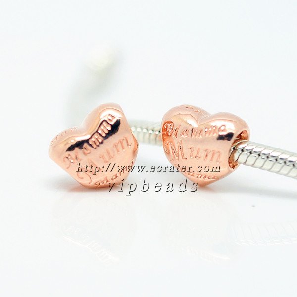 NEW Rose Gold Plated Mother's Heart Charm Beads Fit European Woman jewelry charm Bracelets