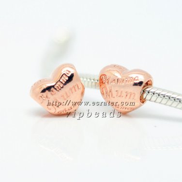 NEW Rose Gold Plated Mother's Heart Charm Beads Fit European Woman jewelry charm Bracelets