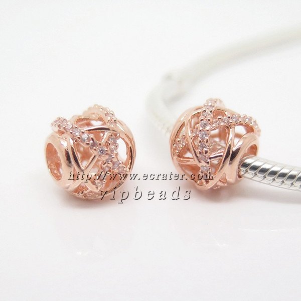 NEW Rose Gold Plated Galaxy with Clear CZ Charm Bead Fit European Jewelry Charm Bracelets