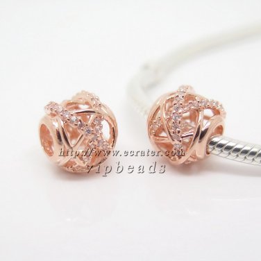 NEW Rose Gold Plated Galaxy with Clear CZ Charm Bead Fit European Jewelry Charm Bracelets