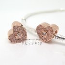 NEW Rose Gold Plated Sweetheart with Clear CZ Charm Bead Fit European Jewelry Charm Bracelets
