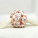Rose Gold Plated Primrose Meadow with Clear CZ White Enamel Charm Fit Jewelry Charm Bracelets
