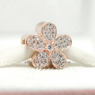 Rose Gold Plated Rose Dazzling Daisy with Clear CZ Charm Fits European Jewelry Charm Bracelets