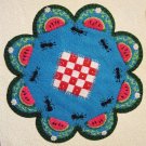 "Picnic" Watermelon Candle Mat Penny Rug Ants Flowers And Blanket PATTERN #167