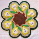 "What A Pear" Pear Candle Mat Penny Rug With Flowers PATTERN #152
