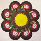 "An Apple A Day" Worm Candle Mat Penny Rug With Vines and Buds PATTERN #153