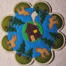 "Log Cabin Moose" Candle Mat Penny Rug Pine Trees Cottage On A Lake PATTERN #166
