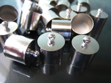Finding - 6 pcs Silver Round Large Tone Cord Buckle End Cap with Loop ( inside 13mm Diameter )