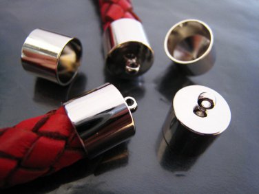 Finding - 6 pcs Silver Round Large Tone Cord Buckle End Cap with Loop ( inside 10mm Diameter )