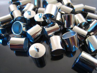 Finding - 6 pcs Silver Round Large Tone Cord Buckle End Cap with Loop ( inside 8mm Diameter )