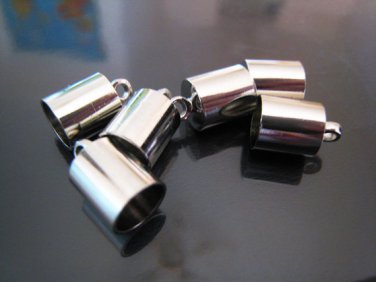 Finding - 6 pcs Silver Round Large Tone Cord Buckle End Cap with Loop ( inside 7mm Diameter )