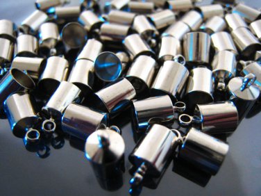 Finding - 10 pcs Silver Round Tone Cord Buckle End Cap with Loop ( inside 5mm Diameter )