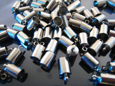Finding - 10 pcs Silver Round Tone Cord Buckle End Cap with Loop ( inside 3mm Diameter )