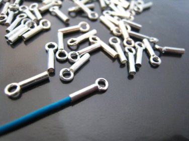 Finding - 10 pcs Silver Round Small Tone Cord Buckle End Cap with Loop ( inside 0.5mm Diameter )