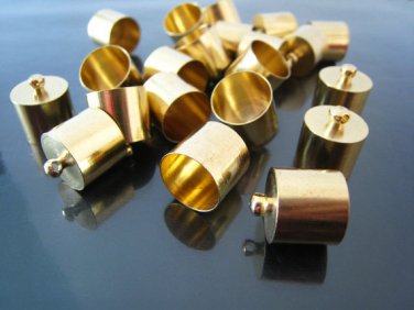 Finding - 6 pcs Gold Round Large Tone Cord Buckle End Cap with Loop ( inside 13mm Diameter )