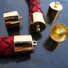 Finding - 4 pcs Gold Round Large Tone Cord Buckle End Cap with Loop ( inside 10mm Diameter )