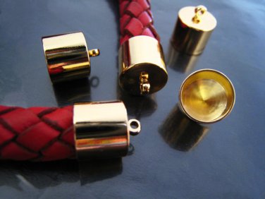 Finding - 4 pcs Gold Round Large Tone Cord Buckle End Cap with Loop ( inside 10mm Diameter )