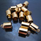 Finding - 6 pcs Gold Round Large Tone Cord Buckle End Cap with Loop ( inside 7mm Diameter )