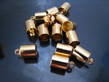 Finding - 6 pcs Gold Round Large Tone Cord Buckle End Cap with Loop ( inside 7mm Diameter )