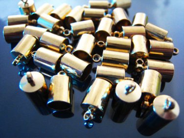 Finding - 6 pcs Gold Round Tone Cord Buckle End Cap with Loop ( inside 6mm Diameter )