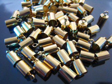 Finding - 10 pcs Gold Round Tone Cord Buckle End Cap with Loop ( inside 4mm Diameter )