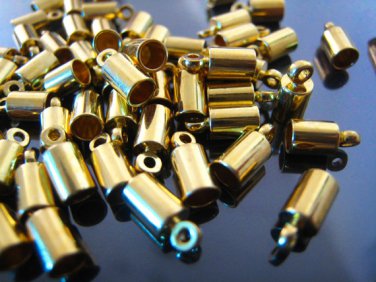 Finding - 10 pcs Gold Round Tone Cord Buckle End Cap with Loop ( inside 3mm Diameter )