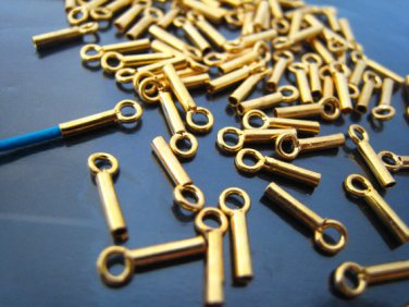Finding - 10 pcs Gold Round Tone Cord Buckle End Cap with Loop ( inside 0.5mm Diameter )