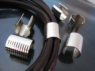 Finding - 6 pcs Silver Large Adjustable Crimp Round Tone Tube Curve Fold Over End Cap 16mm x 15mm