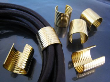 Finding - 6 pcs Gold Large Adjustable Crimp Round Tone Tube Curve Fold Over End Cap 16mm x 15mm