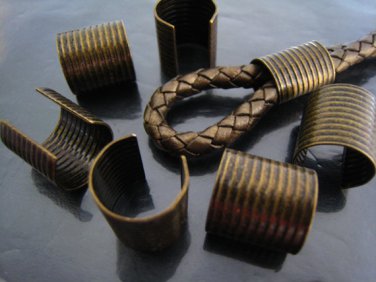 Finding - 6 pcs Antique Brass Adjustable Crimp Round Tone Tube Curve Fold Over End Cap 16mm x 15mm