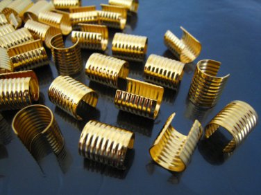 Finding - 6 pcs Gold Adjustable Crimp Round Tone Tube Curve Fold Over End Cap 10mm x 13mm