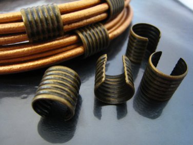 Finding - 6 pcs Antique Brass Adjustable Crimp Round Tone Tube Curve Fold Over End Cap 13mm x 12.5mm