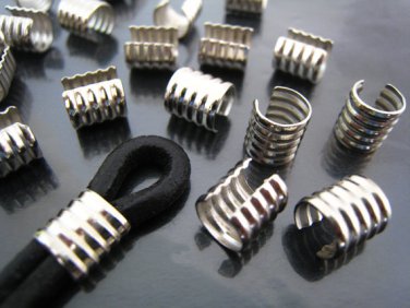 Finding - 6 pcs Silver Adjustable Crimp Round Tone Tube Curve Fold Over End Cap 8mm x 7.5mm