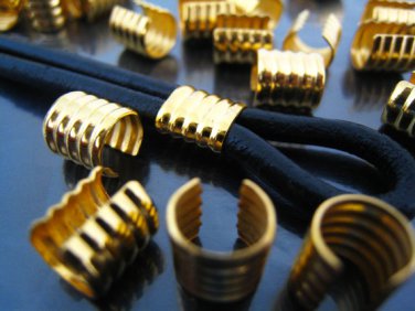 Finding - 6 pcs Gold Adjustable Crimp Round Tone Tube Curve Fold Over End Cap 8mm x 7.5mm