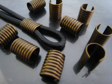 Finding - 6 pcs Antique Brass Adjustable Crimp Round Tone Tube Curve Fold Over End Cap 12mm x 9mm