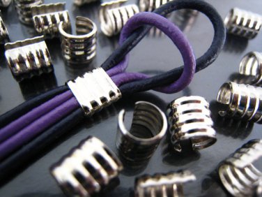 Finding - 6 pcs Silver Adjustable Crimp Round Tone Tube Curve Fold Over End Cap 7mm x 6.5mm