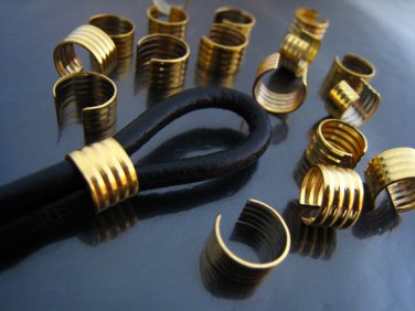 Finding - 6 pcs Gold Adjustable Crimp Round Tone Tube Curve Fold Over End Cap 10mm x 6mm