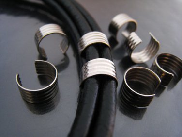 Finding - 6 pcs Silver Adjustable Crimp Round Tone Tube Curve Fold Over End Cap 10mm x 5mm