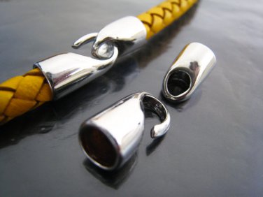 Finding - 2 Sets Silver End Cap S Hook Toggle Clasp Clousure Fastener Buckle ( Inside 6mm Diameter )