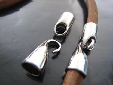Finding - 2 Sets Silver End Cap S Hook Toggle Clasp Clousure Fastener Buckle ( Inside 5mm Diameter )