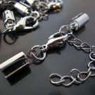 Finding - 2 Sets Silver Adjustable Fold Over Crimps With Lobster Clasp and Extender ( Inside 4mm )