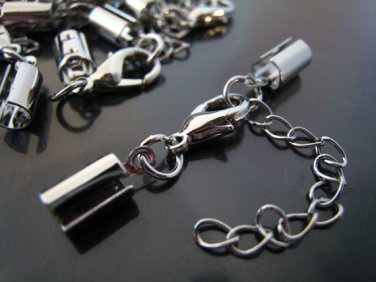 Finding - 2 Sets Silver Adjustable Fold Over Crimps With Lobster Clasp and Extender ( Inside 4mm )
