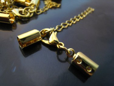 Finding - 2 Sets Gold Adjustable Fold Over Crimps With Lobster Clasp and Extender ( Inside 4mm )