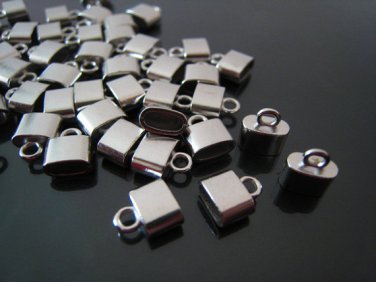 Finding - 6 pcs Silver Small Oval Flat End Cap 9mm x 8mm x 4mm  ( inside 6mm x 3 mm Diameter )