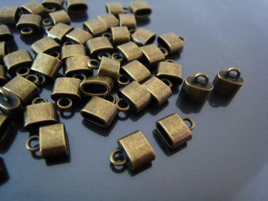 Finding - 6 pcs Antique Brass Oval Flat End Cap 9mm x 8mm x 4mm  ( inside 6mm x 3 mm Diameter )